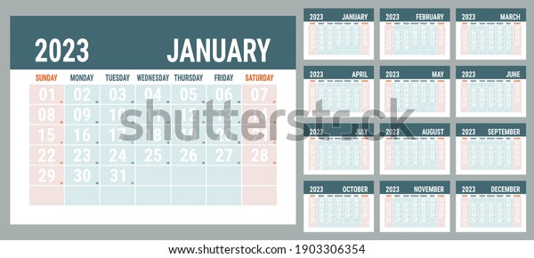 2023 Calendar Notebook Planner 2023 Year English Calendar Template Stock Vector Royalty Free 1903306354 Shutterstock