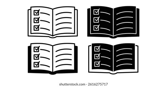 Planner Book Icon Black and White Color Checklist Notebook Vector Design