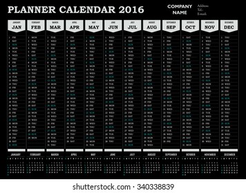 Planner calendar 2016 for companies and private use