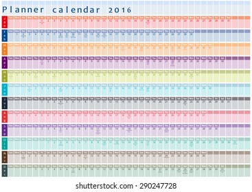 Planner calendar 2016 - with holiday days posted inside - multi color design template