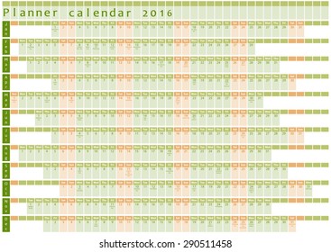 Planner calendar 2016 - with holiday days posted inside - green and orange design template