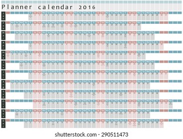 Planner calendar 2016 - with holiday days posted inside - dark blue and red design template