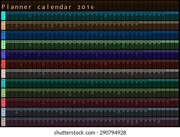 Planner calendar 2016 - with holiday days posted inside - dark color design template