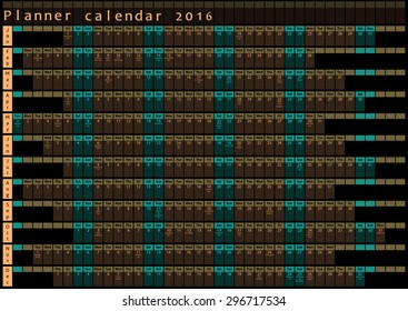 Planner calendar 2016 - with holiday days posted inside - brown and green design template