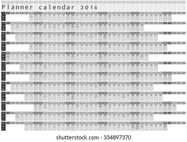 Planner calendar 2016 - with holiday days posted inside - simple grayscale design template