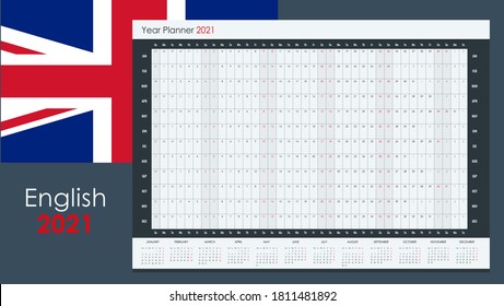 Planner calendar for 2021. Wall organizer, yearly planner template. Vector illustration. One page. Set of 12 months. Linear composition. Free copy space. 