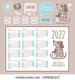 PLANNER CALENDAR 2022 Template Schedule And Collection With Design Elements And Dogs For Printable And Plotter Cutting Clip Art Vector illustration Set