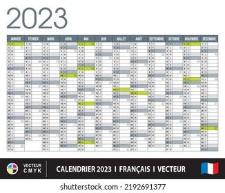 Planner calendar 2023. France, French language. Texts vectorized. Multi layers vector. Elements and colors easy to adapt and customize