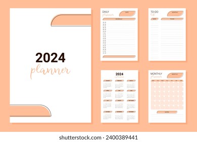 Planner calendar 2024. Peach fuzz color vector illustration