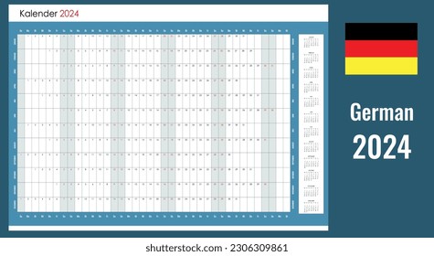 Planner calendar for 2024. Wall organizer, yearly template. One page. Set of 12 months. German