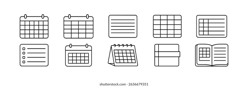 Planner and calendar icon set. versatile outline icons for scheduling and organization.
