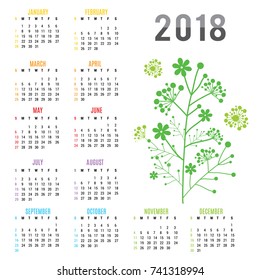 Planner Calendar New Year 2018 Flower Vector