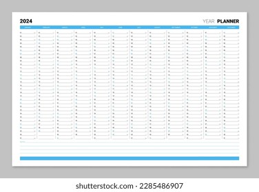 Planner, calendar, organizer for 2024 year template, 12 months set. Corporate business annual wall printable schedule journal. Wall planner with space for personal notes vector illustration