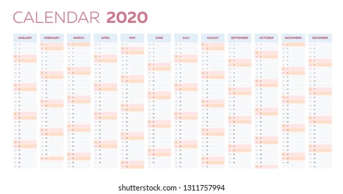 Planner calendar template, 2020 business planner in vertical rows