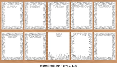 Planner. Coloring. Daily planner. Vector illustration. 