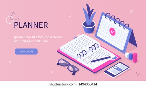 
Planner concept. Can use for web banner, infographics, hero images. Flat isometric vector illustration isolated on white background.