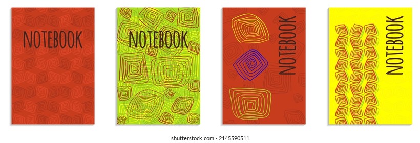 Planner cover design. A4 abstract covers for notebooks. Doodle lines hand drawn, vector illustration.