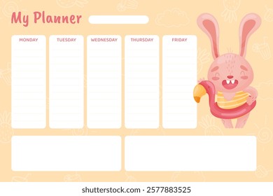 Planner with Cute Bunny Animal Enjoy Summer Vector Template