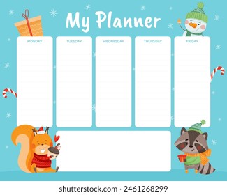 Planner with Cute Christmas Character with Pretty Face Vector Template