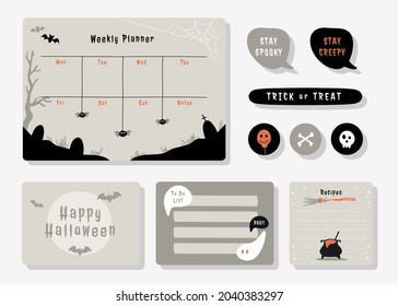 Planner with cute illustration halloween theme graphic for journaling, sticker, and scrapbook.