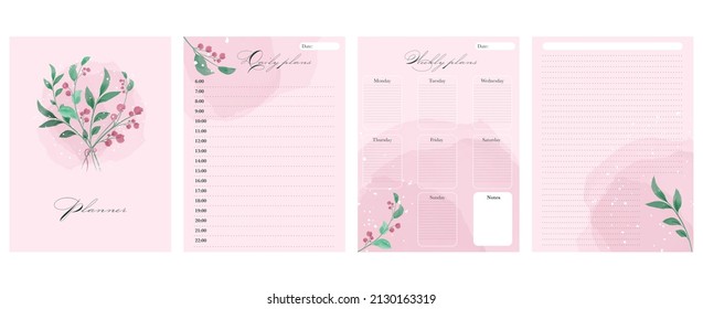 Planner, daily and weekly plans. In a watercolor style, with floral illustrations