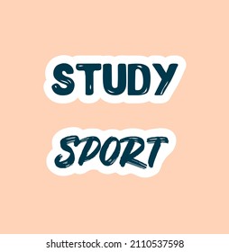 Planner or diary decorating element. Minimalistic set of stickers with simple black lettering and white frames. Sports or study. Cartoon flat vector illustration isolated on beige background