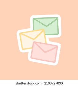 Planner or diary decorating element. Sticker with three multicolored closed envelopes with letters. Email or chat. Design for websites. Cartoon flat vector illustration isolated on beige background