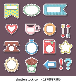 Planner and diary stickers vector cartoon set isolated on background.