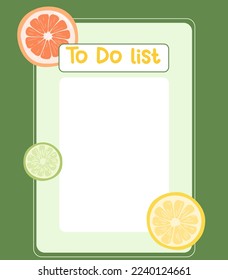 planner and to do list with fruit illustrations. Template for agenda, timetable, planners, checklists, notepads, cards and other stationery.

