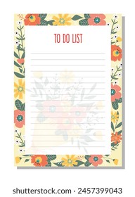 Planner, to do list, organizer with flowers, leaves.
