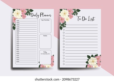 Planner To Do List Pink Mini Rose Flower Design Template