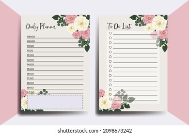 Planner To Do List Pink Mini Rose Flower Design Template