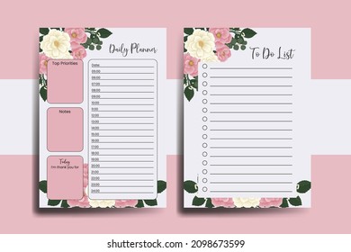 Planner To Do List Pink Mini Rose Flower Design Template