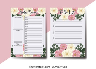 Planner To Do List Pink Mini Rose Flower Design Template