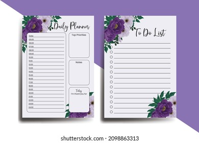 Planner To Do List Purple Peony Flower Design Template svg