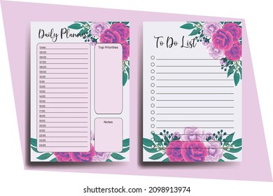 Planner To Do List Rose with Camellia Flower Design Template