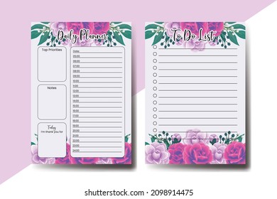 Planner To Do List Rose con plantilla de diseño de flores de camellia