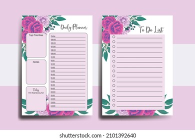 Planner To Do List Rose with Camellia Flower Design Template