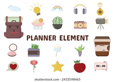 Planner Element Flat Vector Illustration Icon Sticker Set Design Materials