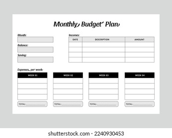 Planner form simple black and white template