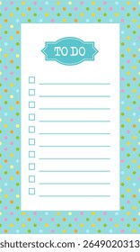Planner for Goals, To do list, Polka dot background