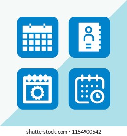planner icon. 4 planner set with agenda, calendar and daily calendar vector icons for web and mobile app