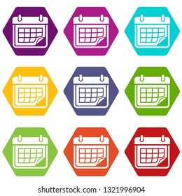 Planner icons 9 set coloful isolated on white for web