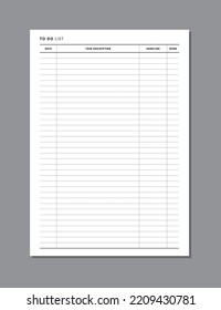 Planner insert. To do list design layout for your planner, diary. Can be used for A5, A4 size. To do list, task description, deadline and done columns.