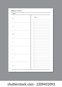 Planner insert. Weekly planner design layout for your planner, diary. Can be used for A5, A4 size. Weekly layout, to do list, notes, ideas. Week on one page.