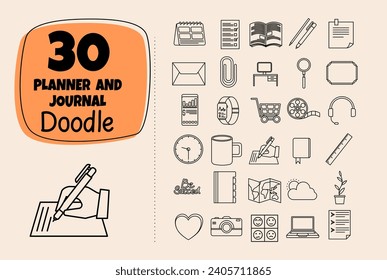 Planner and Journal Drawing Doodle Vector Set Illustration