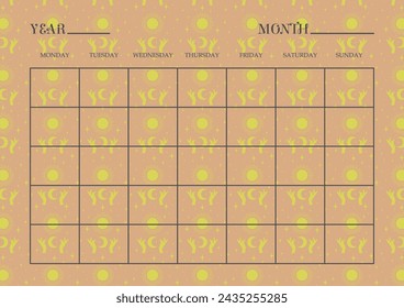 Planner minimalist page design. Categories of notes with mystic cosmic elements illustration