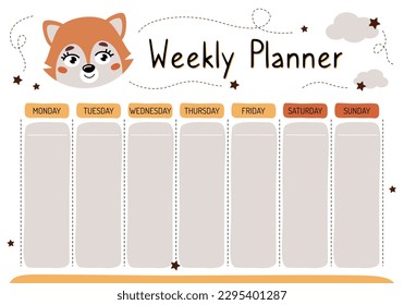 Planner for mom. Weekly planner, wish list, to-do list in cartoon flat style with cute animals. A set of digital prints.