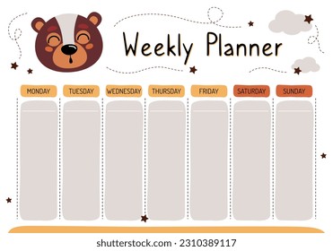 Planner for mom. Weekly planner, wish list, to-do list in cartoon flat style with cute animals. A set of digital prints.