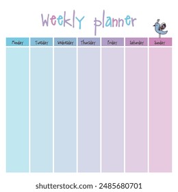 Planner. Note paper, Notes, to do list. Organiser planner template. Note paper. Weekly. Printable.